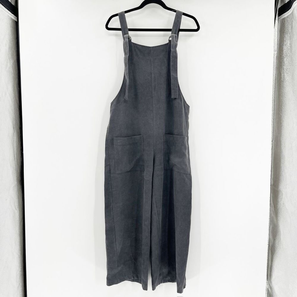 Zara Wide Leg Overall Women's Size M Gray Linen Cropped Relaxed Fit Pockets